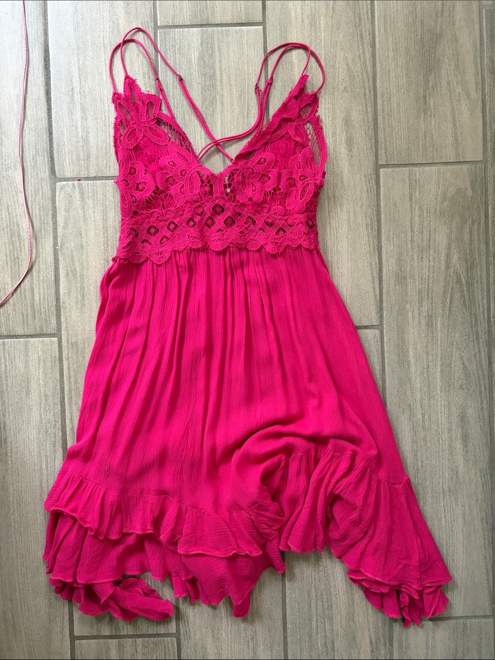 Pink Lace-Top Adella Free people Ruffled Slip Dress